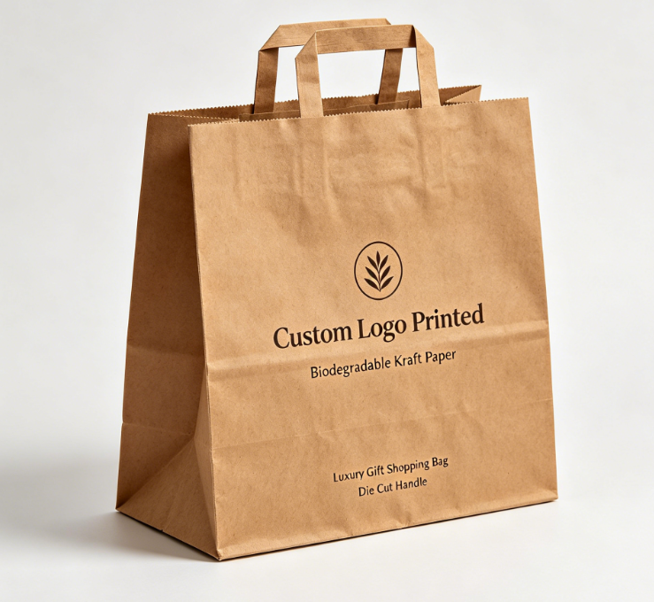 Geantă de cumpărături pentru cadou din hârtie kraft, cu logo personalizat
