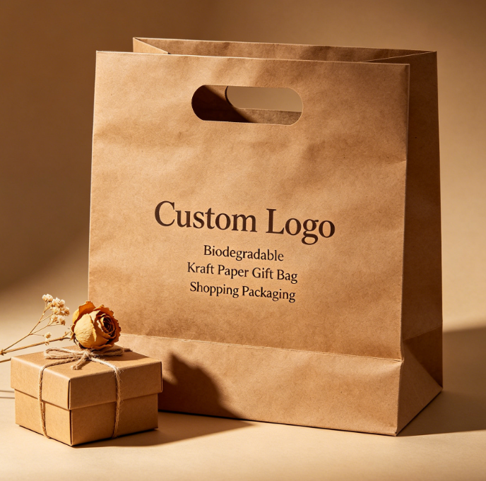 Geantă de cumpărături pentru cadou din hârtie kraft, cu logo personalizat