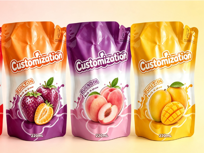 Pungi de stoarcere cu paie încorporate cu arome multiple, 220 ml Pungi de ambalare pentru piure de fructe și suc personalizate