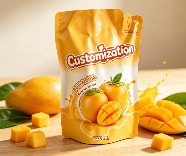 Pungi de stoarcere cu paie încorporate cu arome multiple, 220 ml Pungi de ambalare pentru piure de fructe și suc personalizate