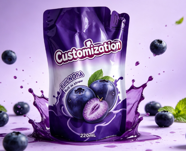 Pungi de stoarcere cu paie încorporate cu arome multiple, 220 ml Pungi de ambalare pentru piure de fructe și suc personalizate