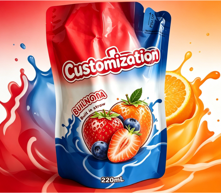 220 ml piure de fructe de mango pungi de paie încorporate pungi de ambalare pentru băuturi imprimate personalizat