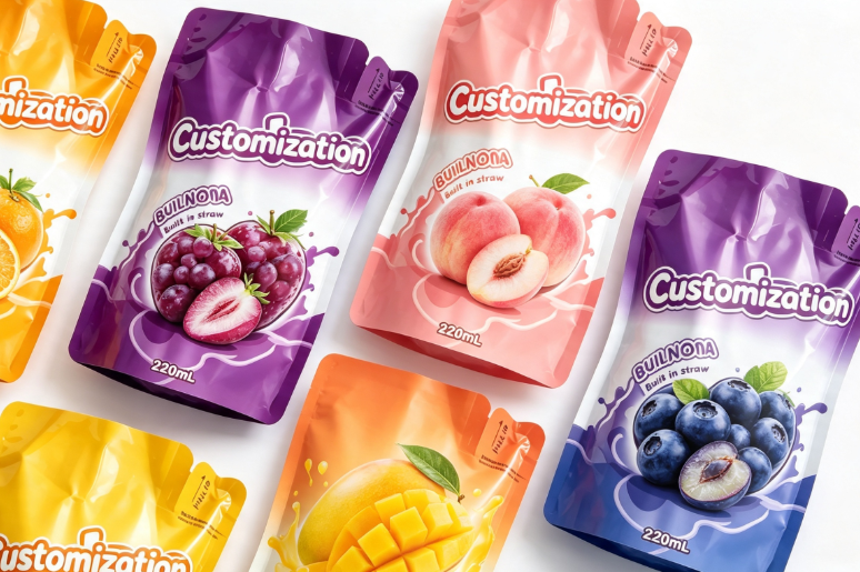 Pungi de stoarcere cu paie încorporate cu arome multiple, 220 ml Pungi de ambalare pentru piure de fructe și suc personalizate